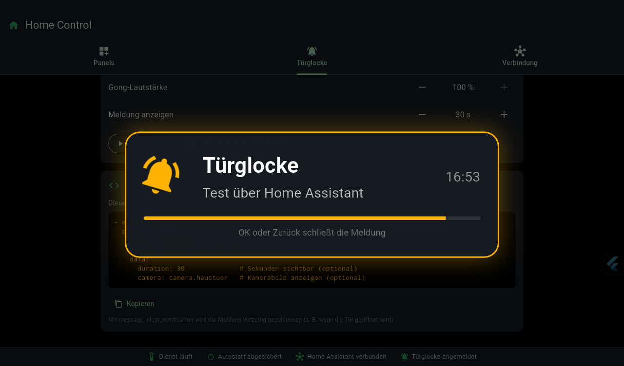 Türglocken-Meldung über dem laufenden Bild